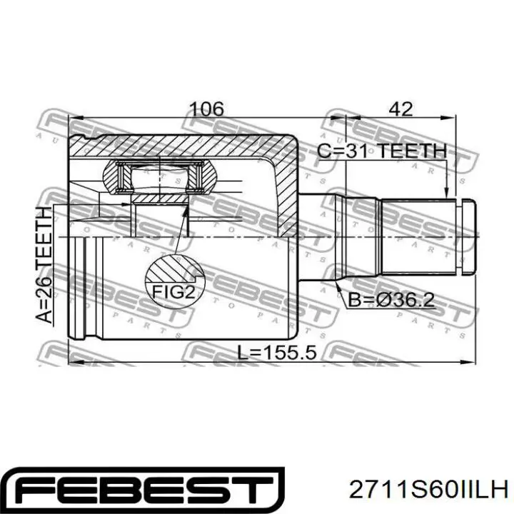 Junta homocinética interna dianteira esquerda Febest 2711S60IILH preço, a partir de 153,50 USD