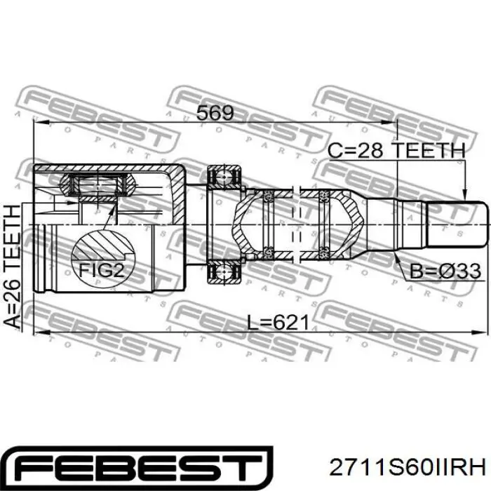 Junta homocinética interna dianteira direita Febest 2711S60IIRH preço, a partir de 111,36 USD