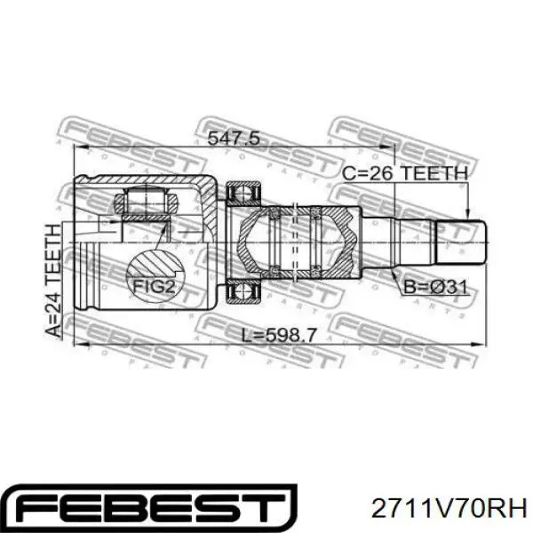 Junta homocinética interna dianteira direita Febest 2711V70RH preço, a partir de 79,09 USD