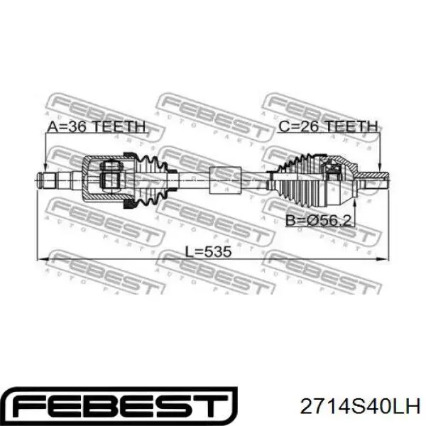 Semieixo (acionador) dianteiro esquerdo Febest 2714S40LH preço, a partir de 111,36 USD