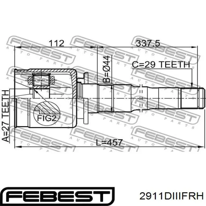 Junta homocinética interna dianteira direita Febest 2911DIIIFRH preço, a partir de 56,39 USD