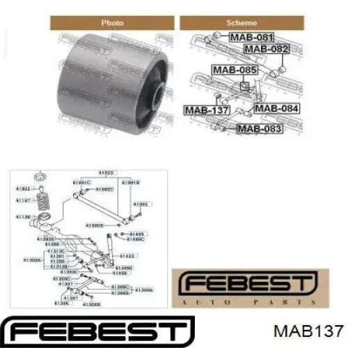 Bloco silencioso do braço oscilante superior traseiro longitudinal Febest MAB137 preço, a partir de 8,39 USD