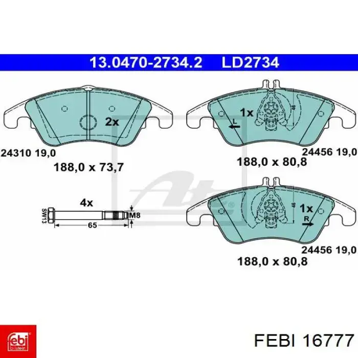 Compre 16777 Febi Sapatas do freio dianteiras de disco
