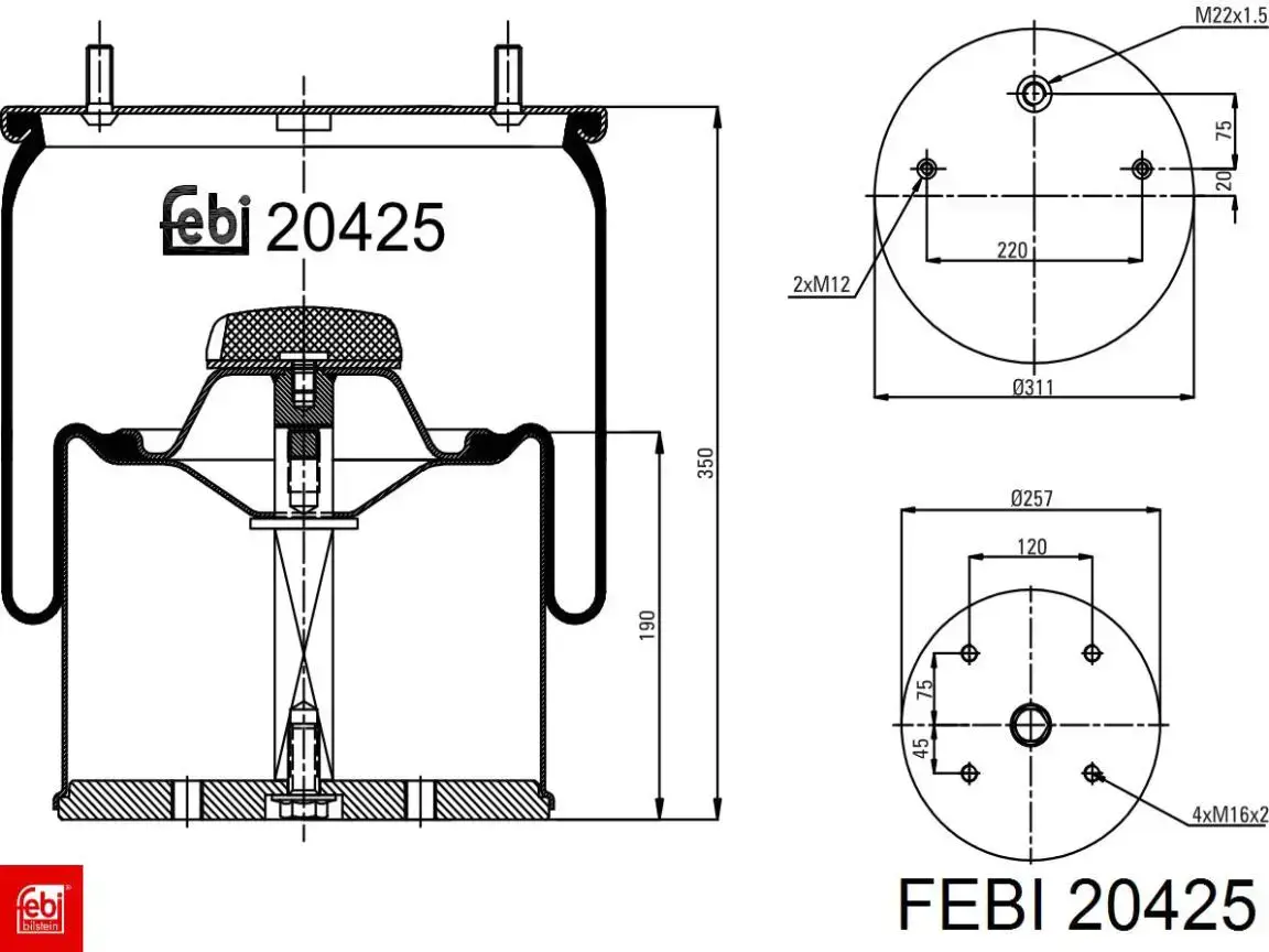 Coxim pneumático (suspensão de lâminas pneumática) do eixo Febi 20425 preço, a partir de 167,64 USD
