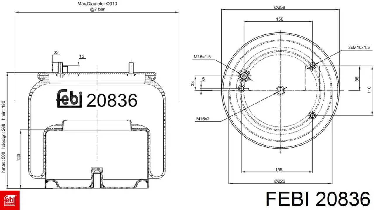 Coxim pneumático (suspensão de lâminas pneumática) do eixo traseiro Febi 20836 preço, a partir de 127,22 USD