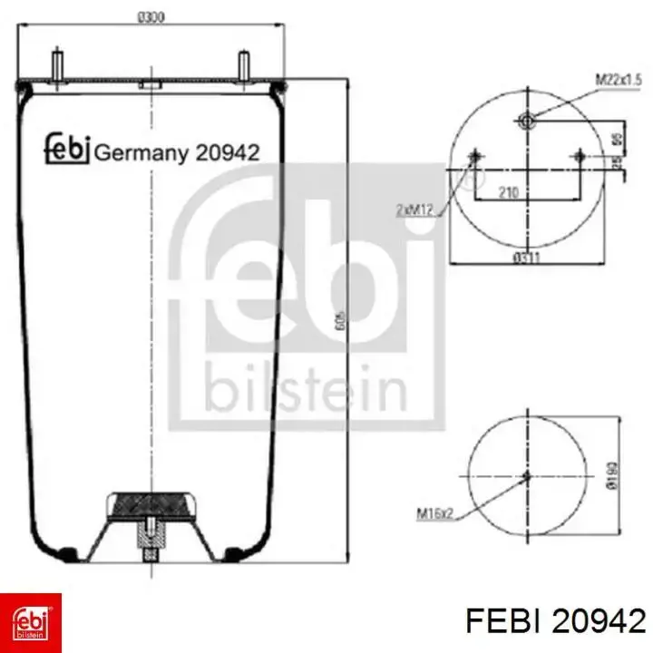 Coxim pneumático (suspensão de lâminas pneumática) do eixo RML7053 Blacktech