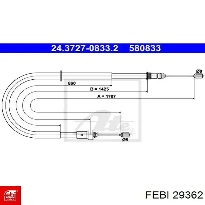 Cabo traseiro direito/esquerdo do freio de estacionamento Febi 29362 preço, a partir de 17,17 USD