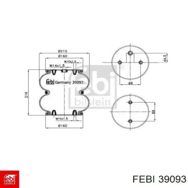 Coxim pneumático (suspensão de lâminas pneumática) do eixo Febi 39093 preço, a partir de 71,18 USD