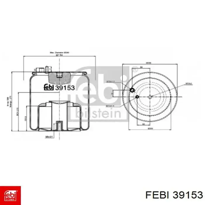 Coxim pneumático (suspensão de lâminas pneumática) do eixo Febi 39153 preço, a partir de 138,79 USD