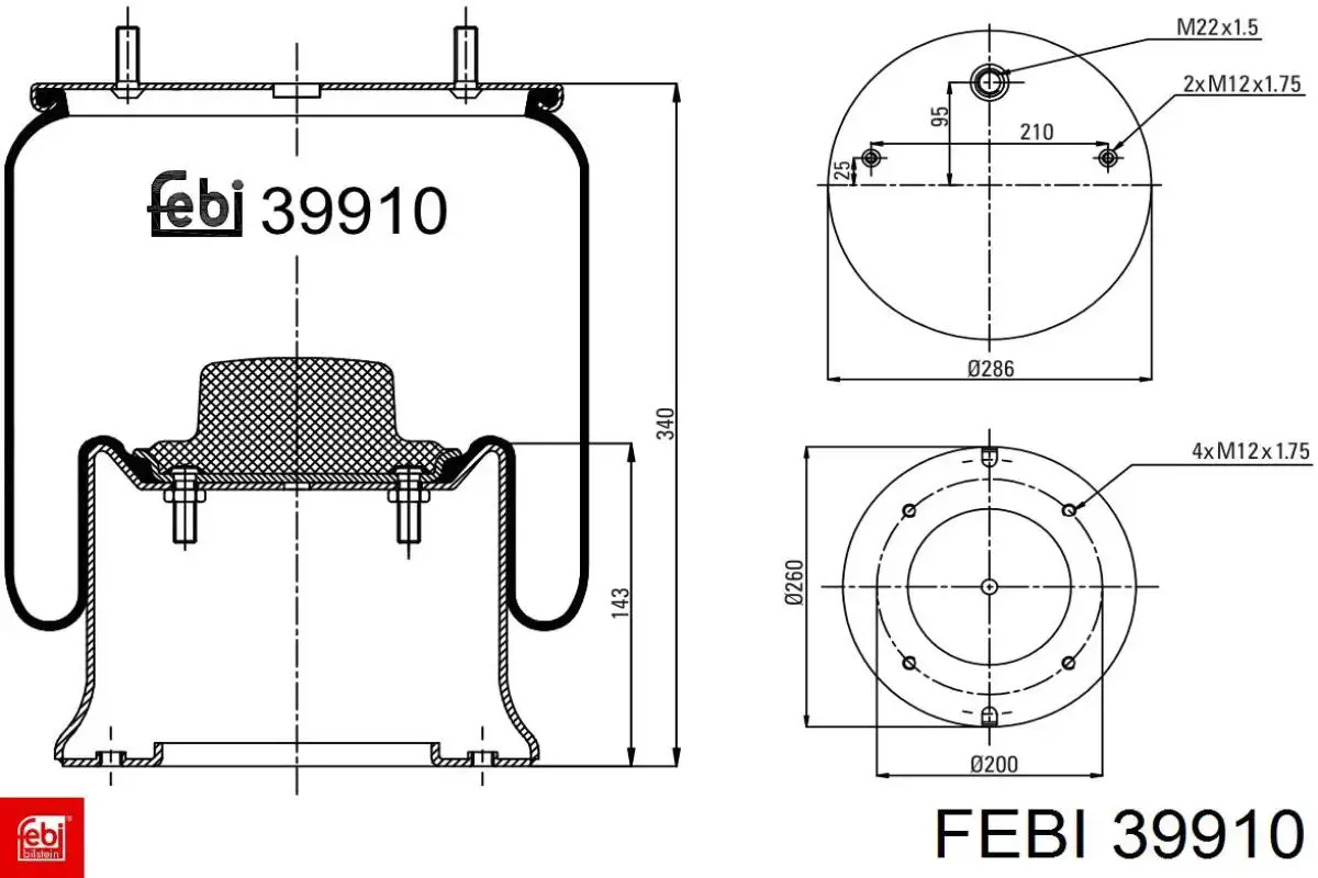 Coxim pneumático (suspensão de lâminas pneumática) do eixo Febi 39910 preço, a partir de 103,79 USD