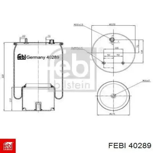 Coxim pneumático (suspensão de lâminas pneumática) do eixo traseiro Febi 40289 preço, a partir de 130,73 USD