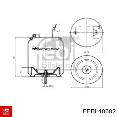 Coxim pneumático (suspensão de lâminas pneumática) do eixo Febi 40602 preço, a partir de 103,84 USD