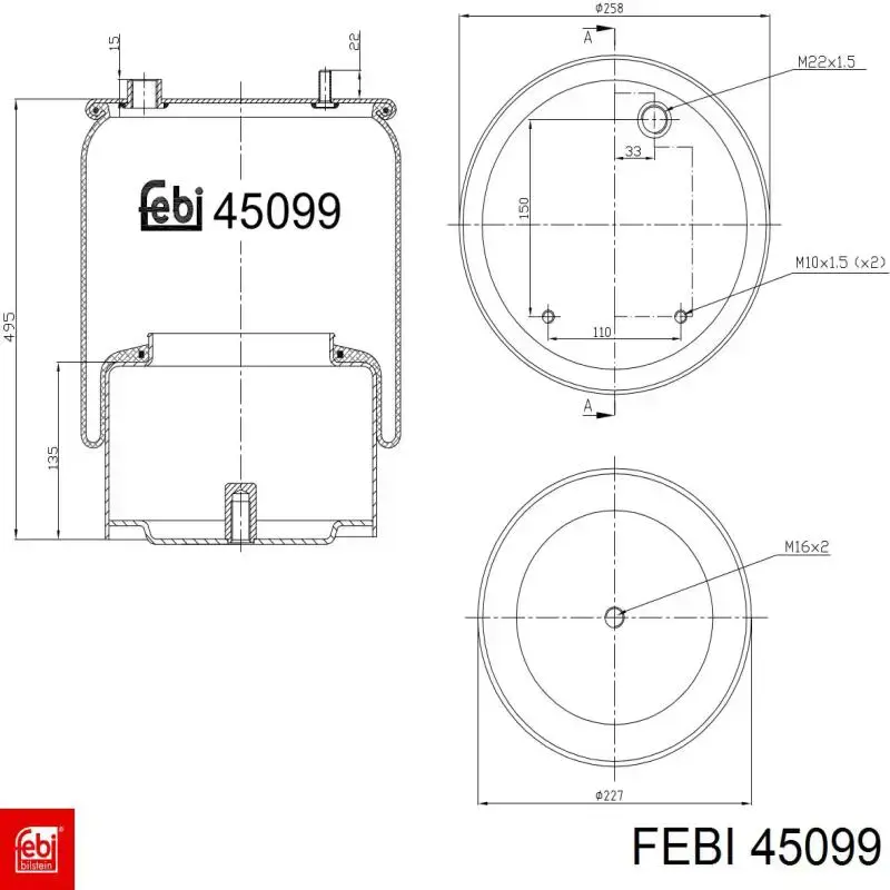 Coxim pneumático (suspensão de lâminas pneumática) do eixo traseiro 1794420 DAF