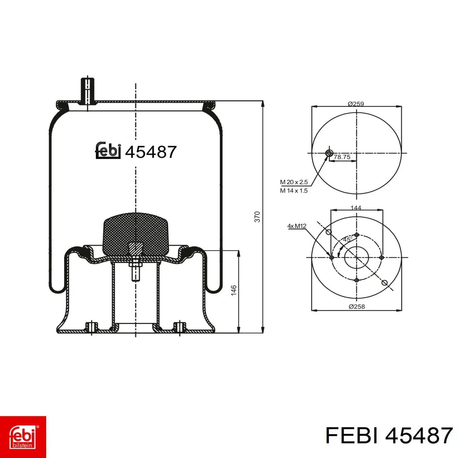 45487 Febi Coxim pneumático (suspensão de lâminas pneumática) do eixo traseiro