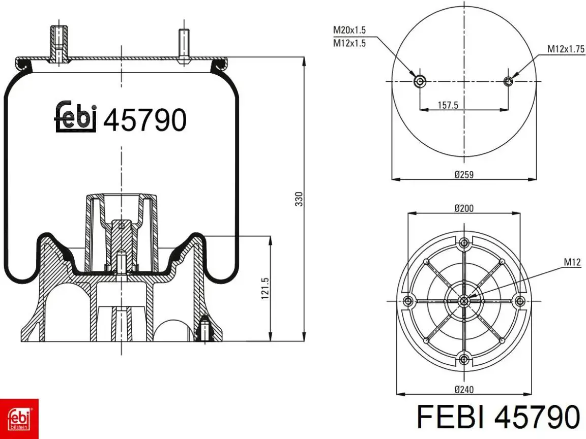 Coxim pneumático (suspensão de lâminas pneumática) do eixo RML75268CP8 Blacktech