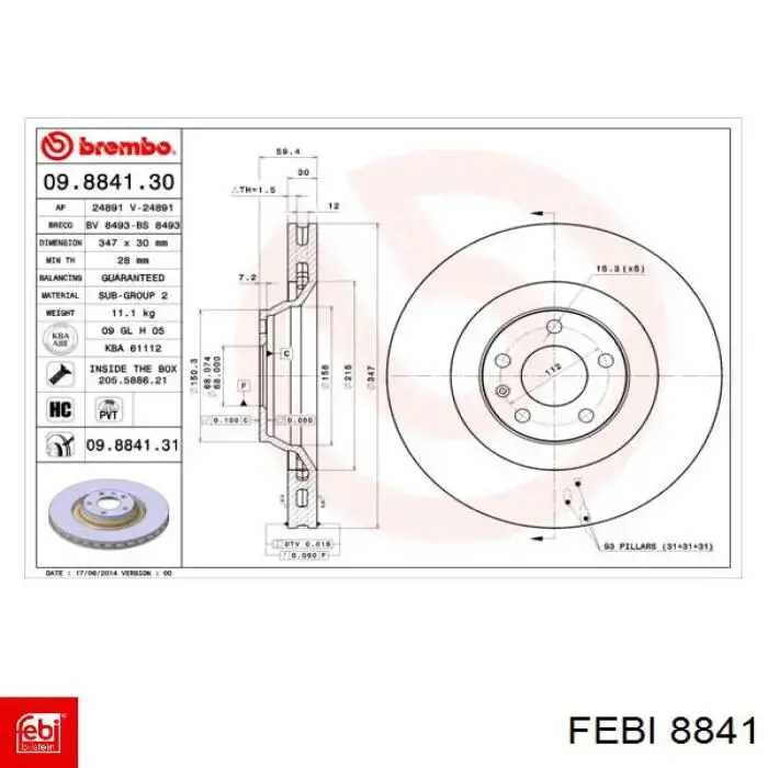 8841 Febi Rolamento de cubo dianteiro