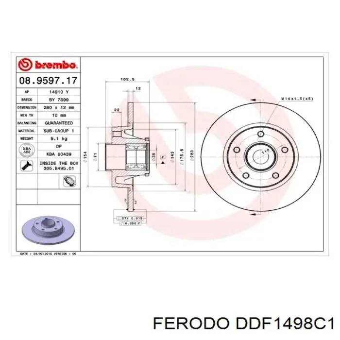 Compre DDF1498C1 Ferodo Disco do freio traseiro