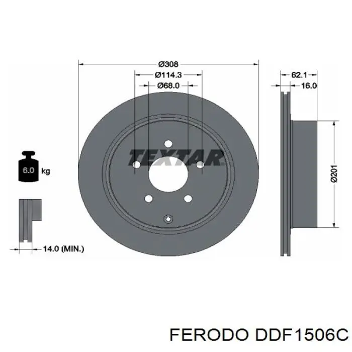Disco do freio traseiro DDF1506C Ferodo