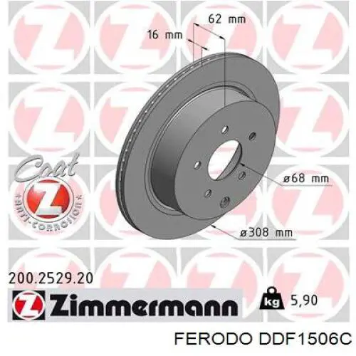 Disco do freio traseiro DDF1506C Ferodo