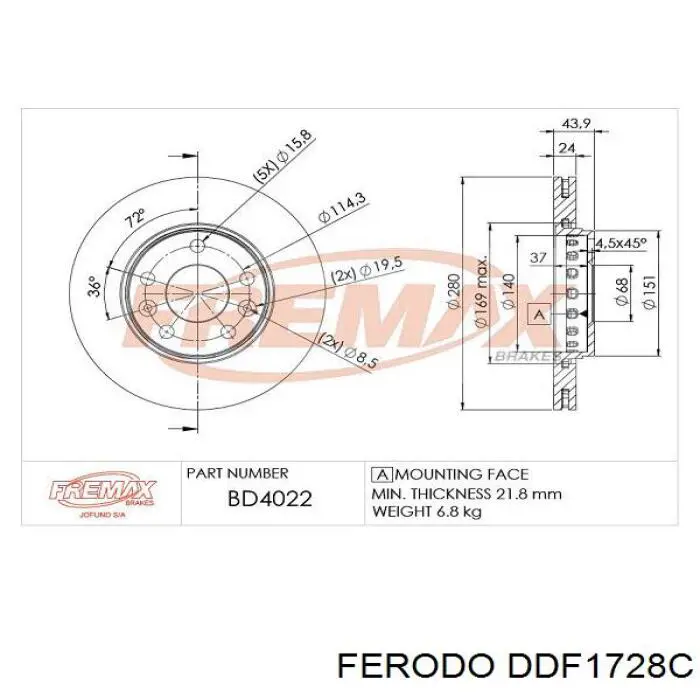 Compre DDF1728C Ferodo Disco do freio dianteiro