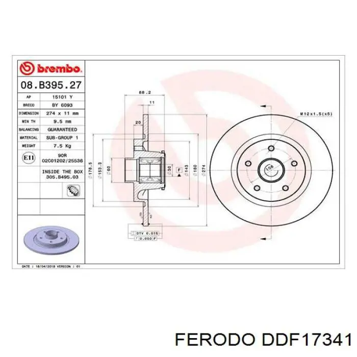 Disco do freio traseiro Ferodo DDF17341 preço, a partir de 84,29 USD