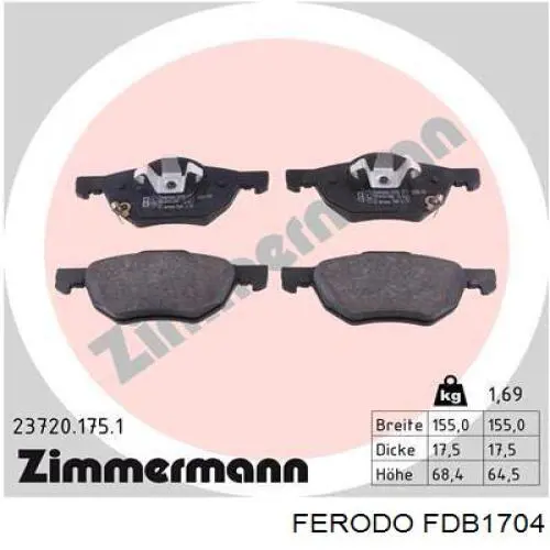 Sapatas do freio dianteiras de disco Ferodo FDB1704 preço, a partir de 34,52 USD