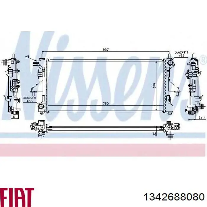 Radiador de esfriamento de motor 1342688080 Fiat/Alfa/Lancia