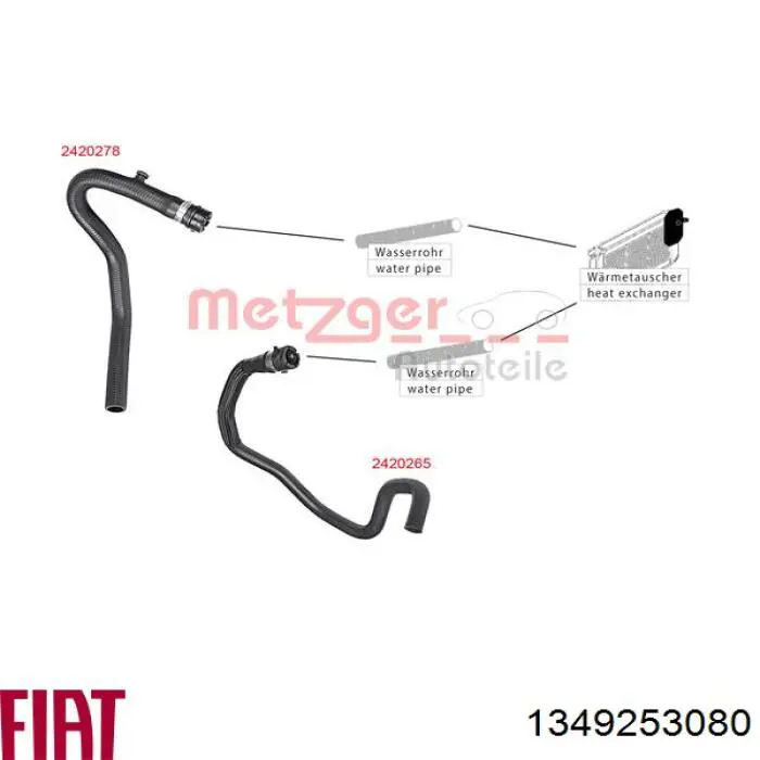 1349253080 Fiat/Alfa/Lancia Mangueira do radiador de aquecedor (de forno), linha de combustível de retorno