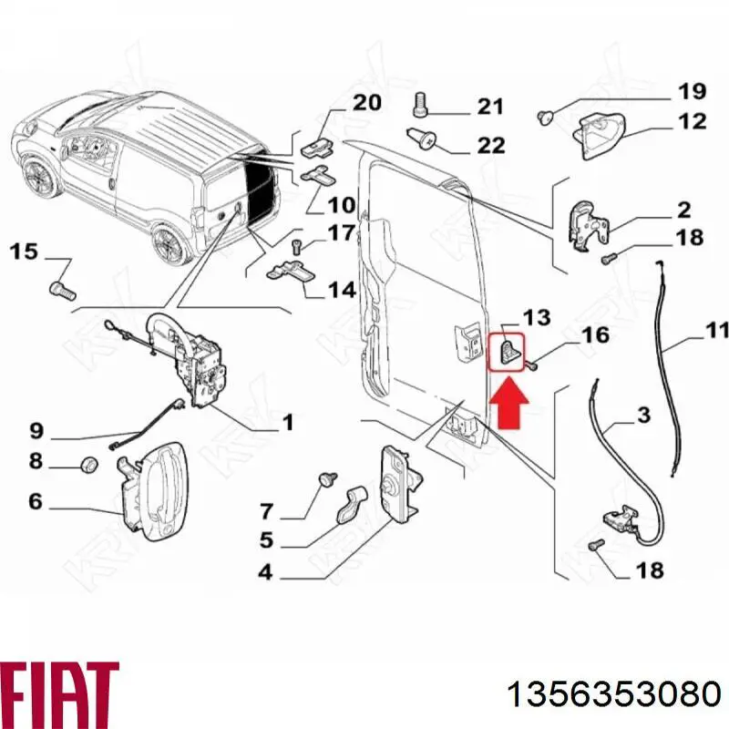 Compre 1356353080 Fiat/Alfa/Lancia Gozno de garra (parte complementar) de fecho da porta dianteira