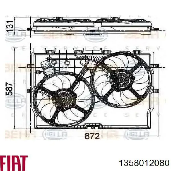 1358012080 Fiat/Alfa/Lancia Difusor do radiador de esfriamento, montado com motor e roda de aletas