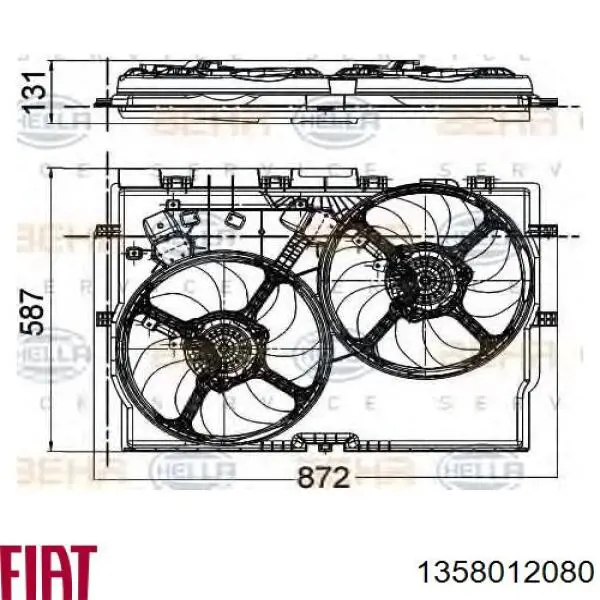 Compre 1358012080 Fiat/Alfa/Lancia Difusor do radiador de esfriamento, montado com motor e roda de aletas