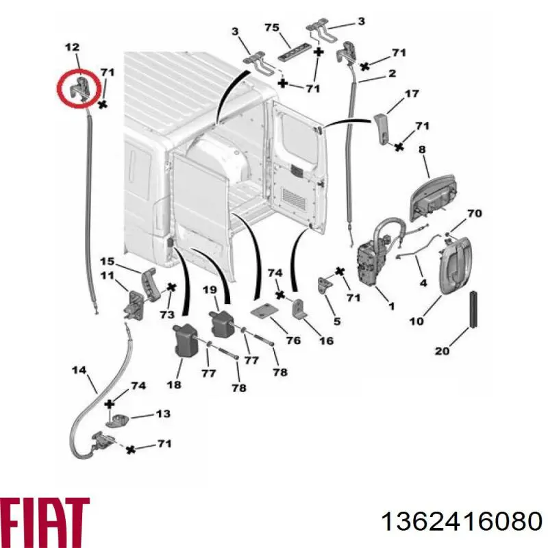 1362416080 Fiat/Alfa/Lancia Fecho superior da porta traseira esquerda batente