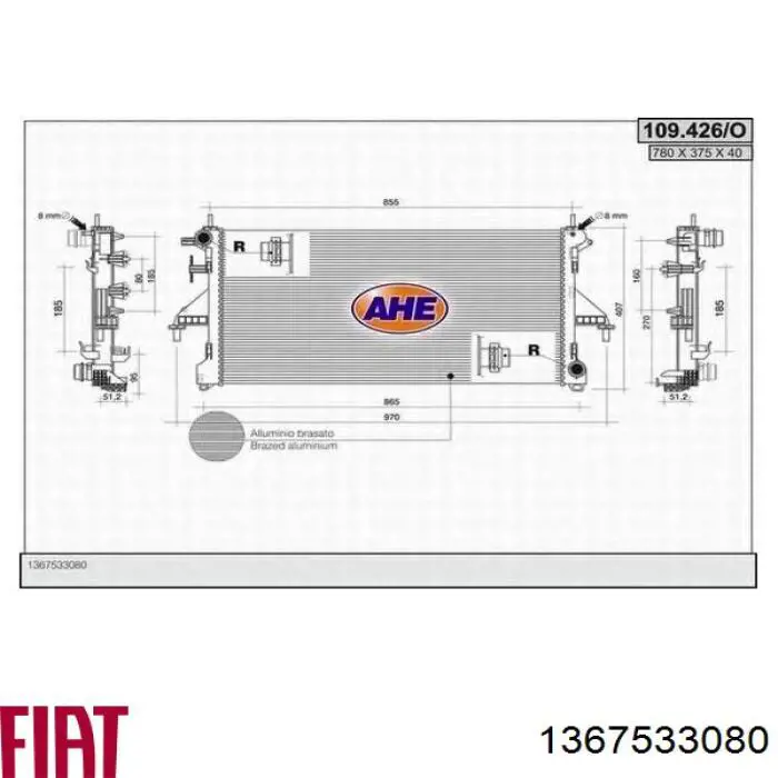 1367533080 Fiat/Alfa/Lancia Radiador de esfriamento de motor