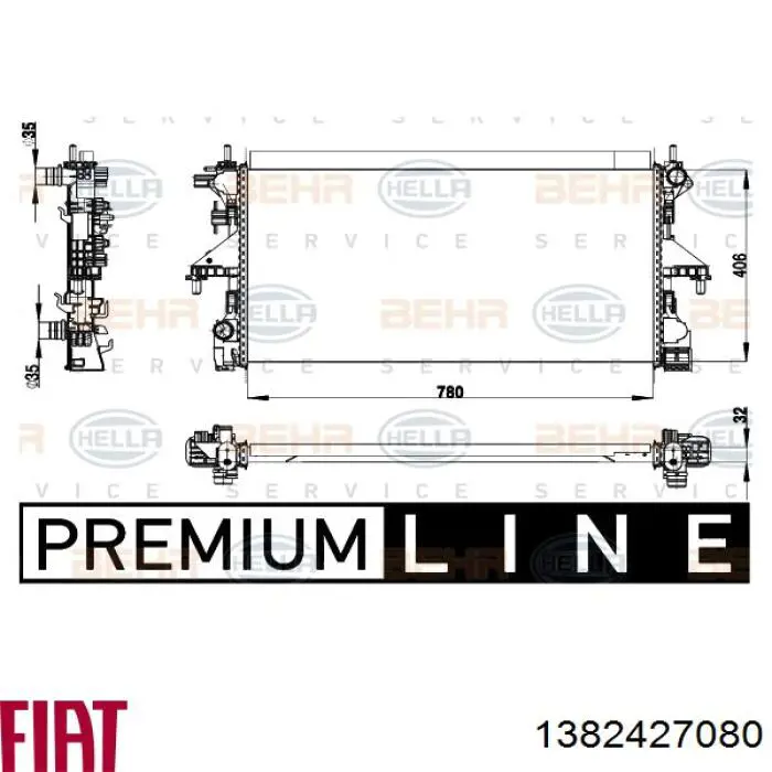 Radiador de esfriamento de motor 1382427080 Fiat/Alfa/Lancia