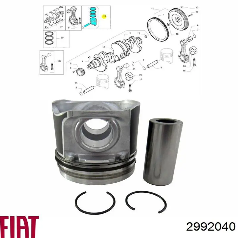 Pistão do kit para 1 cilindro, STD 2992040 Fiat/Alfa/Lancia