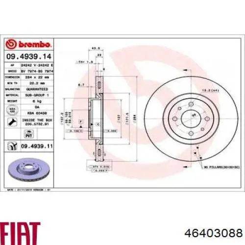 Compre 46403088 Fiat/Alfa/Lancia Disco do freio dianteiro