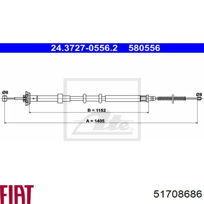 Cabo do freio de estacionamento traseiro esquerdo Fiat/Alfa/Lancia 51708686 preço, a partir de 20,26 USD