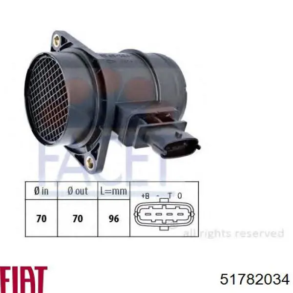 51782034 Fiat/Alfa/Lancia Sensor de fluxo (consumo) de ar, medidor de consumo M.A.F. - (Mass Airflow)