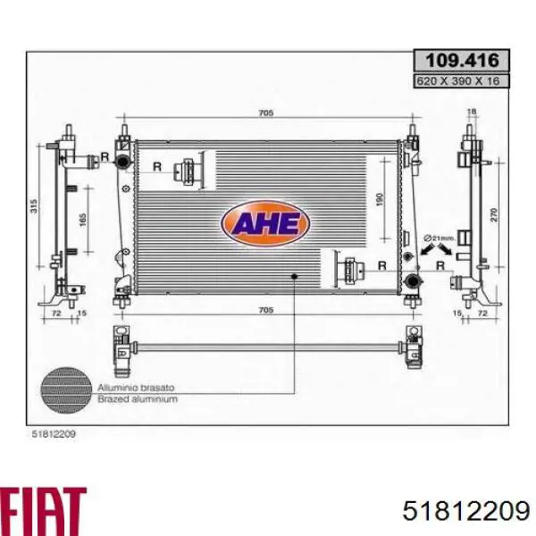 Compre 51812209 Fiat/Alfa/Lancia Radiador de esfriamento de motor