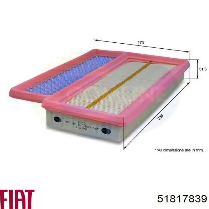 Filtro de ar 51817839 Fiat/Alfa/Lancia
