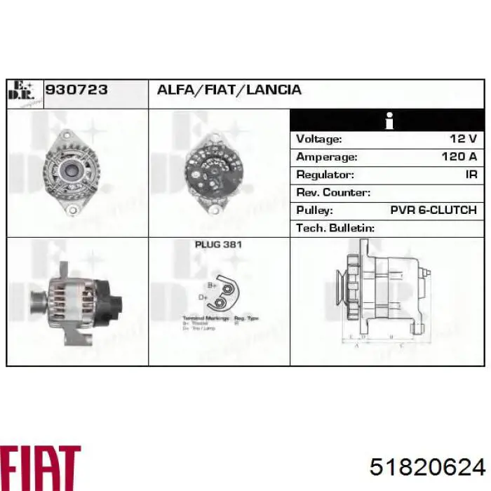 Gerador Fiat/Alfa/Lancia 51820624 preço, a partir de 120,88 USD