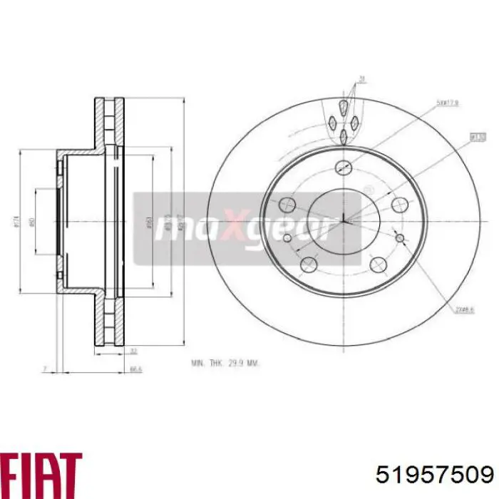 Disco do freio dianteiro 51957509 Fiat/Alfa/Lancia