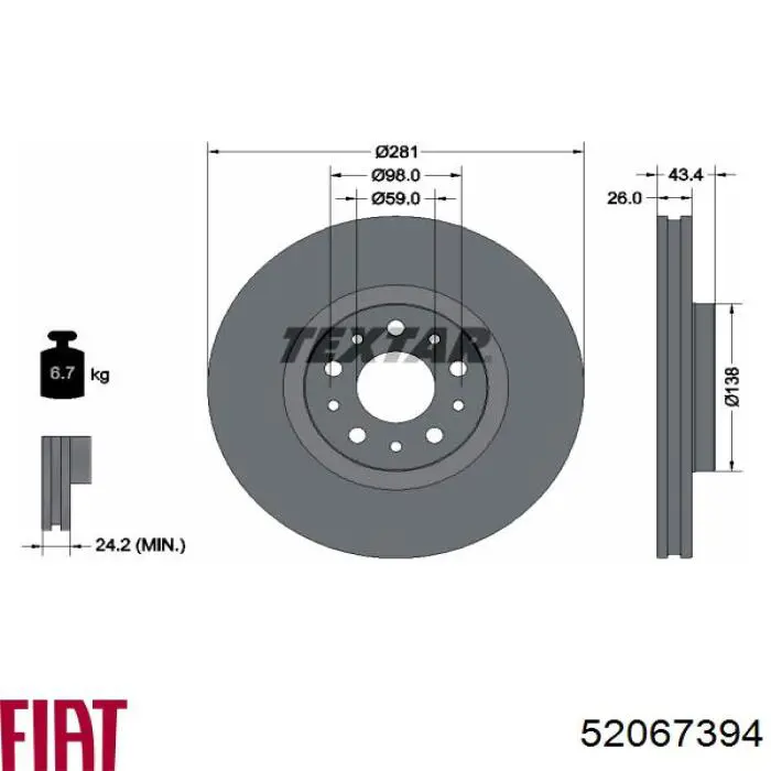 Disco do freio dianteiro 52067394 Fiat/Alfa/Lancia