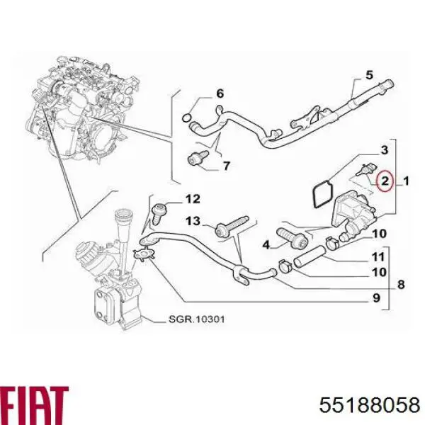 55188058 Fiat/Alfa/Lancia Sensor de temperatura do fluido de esfriamento