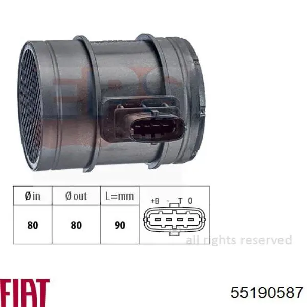 55190587 Fiat/Alfa/Lancia Sensor de fluxo (consumo) de ar, medidor de consumo M.A.F. - (Mass Airflow)