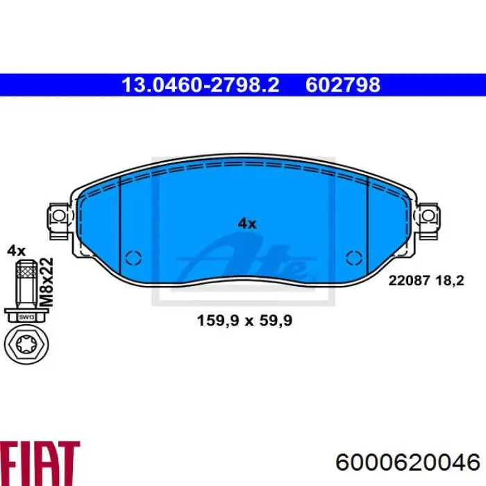6000620046 Fiat/Alfa/Lancia Sapatas do freio dianteiras de disco