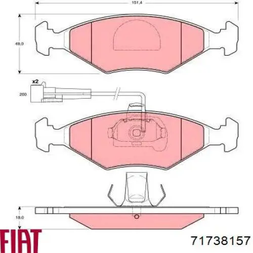 Sapatas do freio dianteiras de disco 71738157 Fiat/Alfa/Lancia