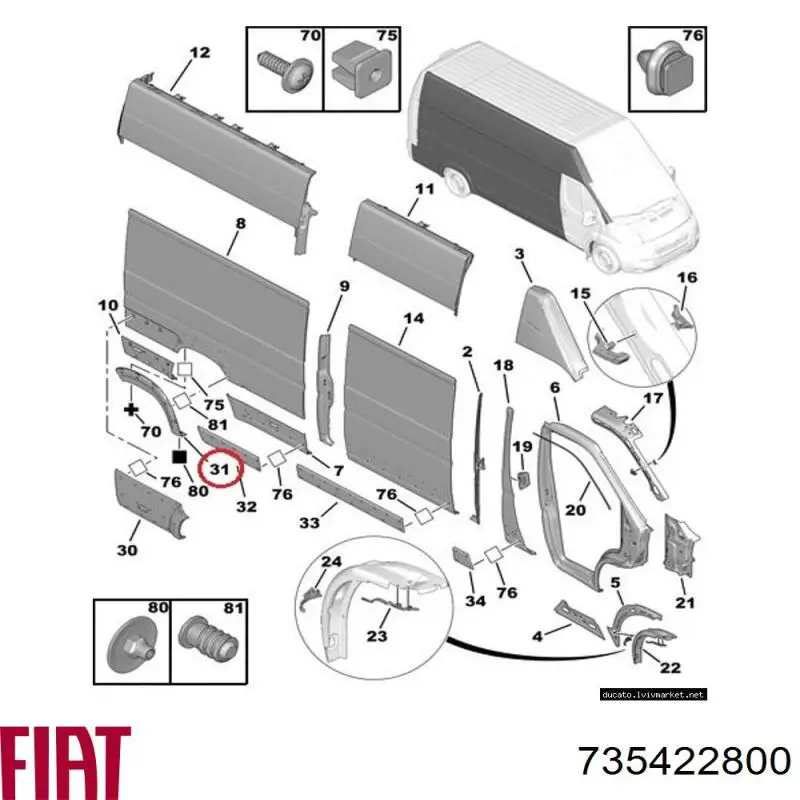 Compre 735422800 Fiat/Alfa/Lancia Expansor direito (placa sobreposta) de arco do pára-lama traseiro