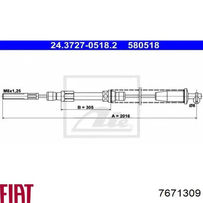 Compre 7671309 Fiat/Alfa/Lancia Cabo do freio de estacionamento traseiro direito