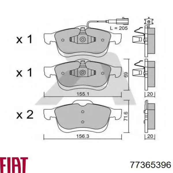 77365396 Fiat/Alfa/Lancia Sapatas do freio dianteiras de disco